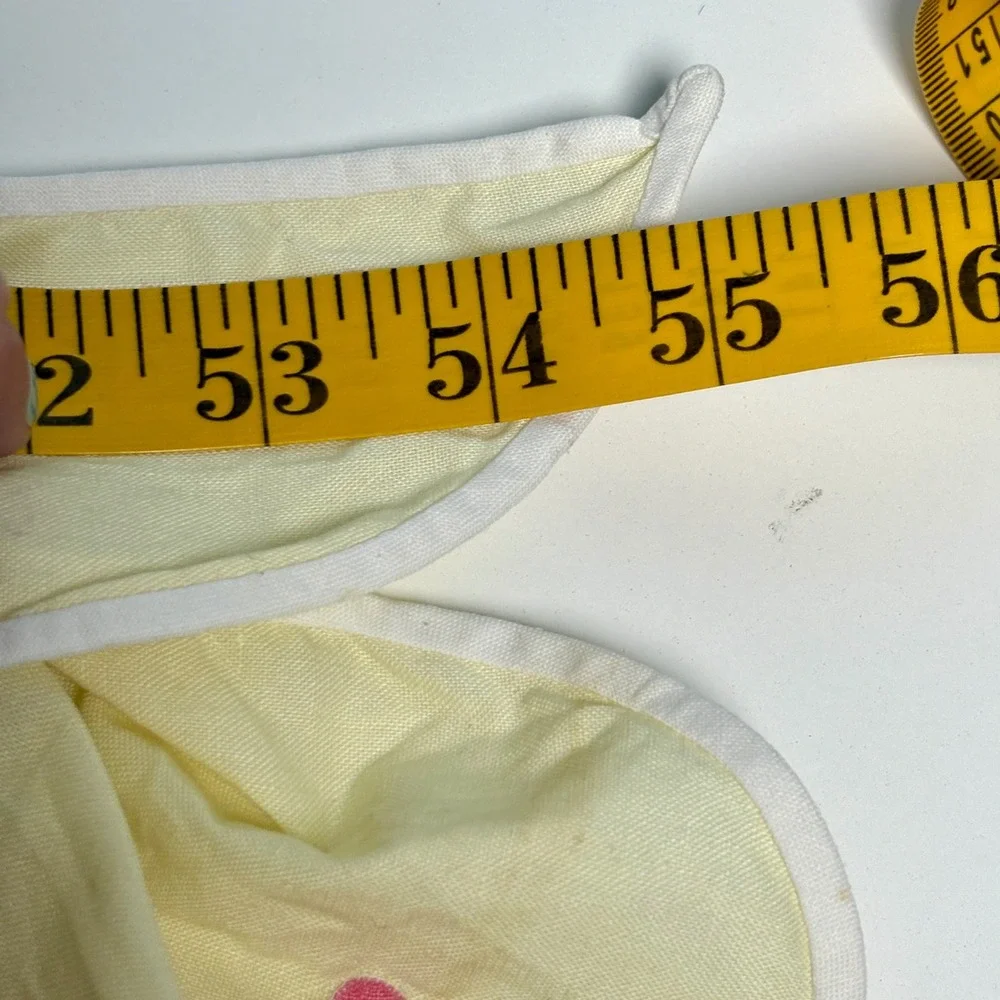 Vintage Embroidered Half Apron Floral scalloped Pocket Cotton Yello Retro Cotton